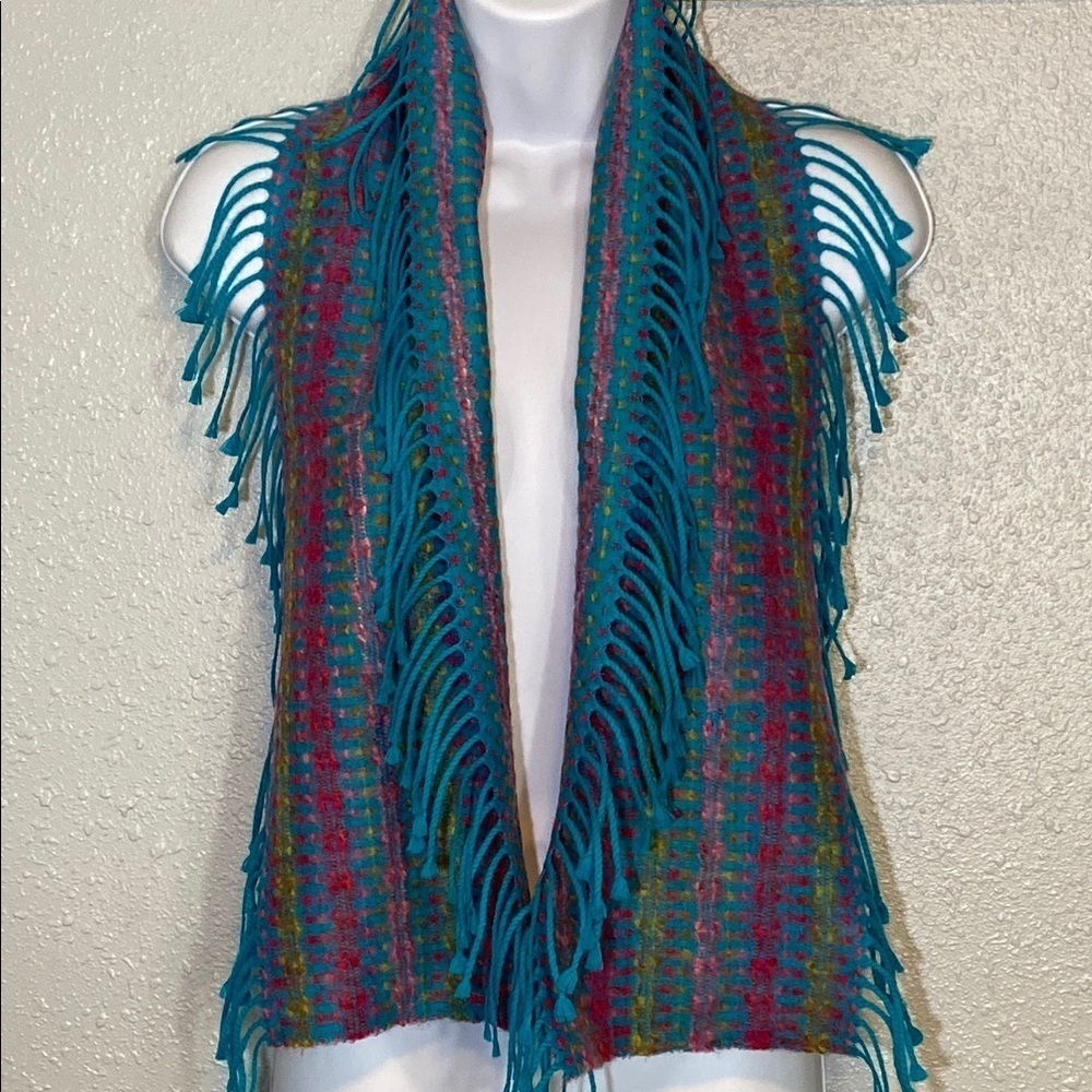 Nordstrom Blue and Pink Knit Scarf with Fringe